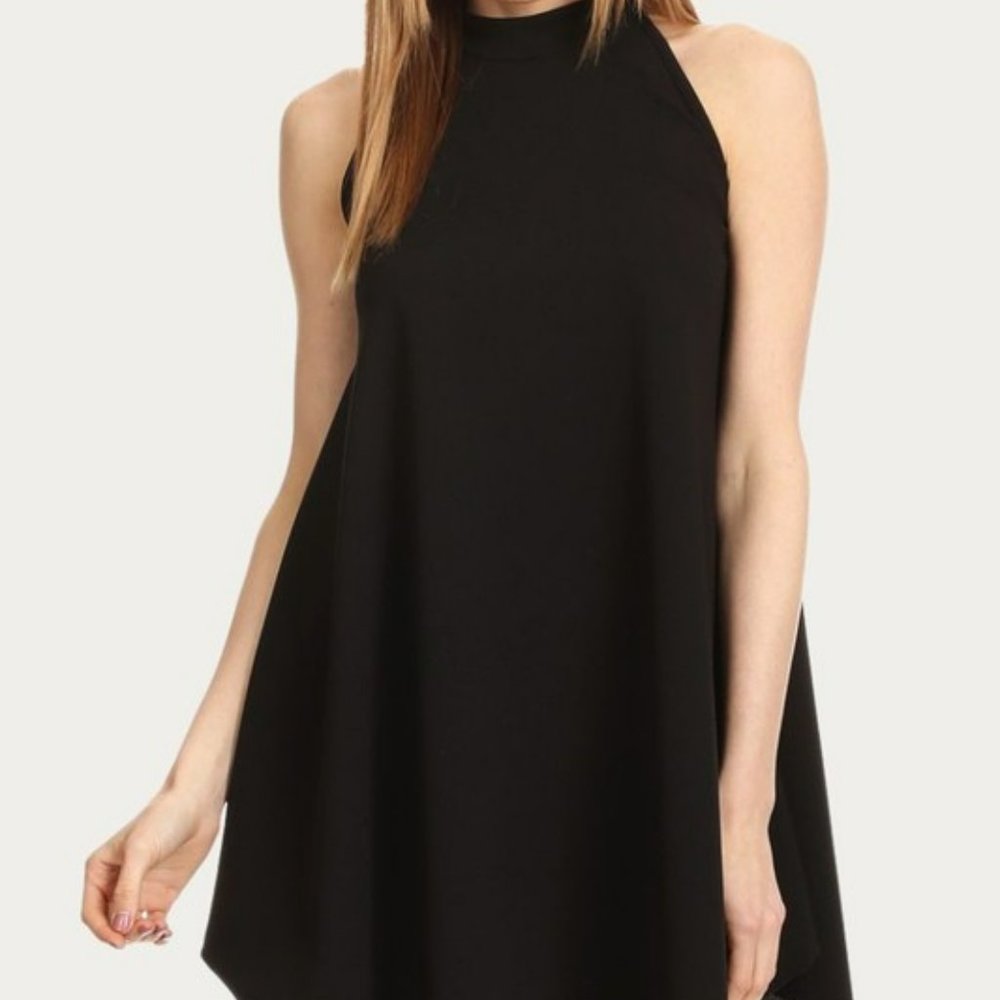Long Body Sleeveless Top With Mock Neck - Black